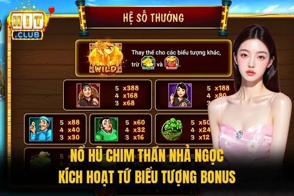 Nổ hũ Chim Thần Nhả Ngọc kích hoạt tứ biểu tượng Bonus